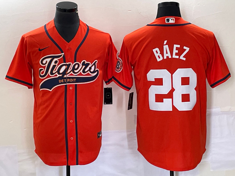 Men's Detroit Tigers Javier Baez #28 Orange Jersey Joint Edition
